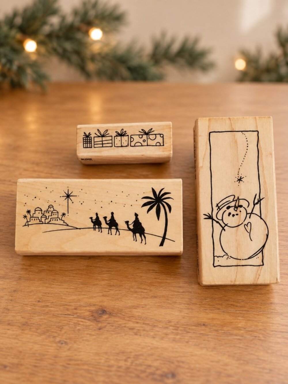 Stampendous Christmas Rubber Stamps Lot 3 Nativity Scene Snowman Gifts Mounted